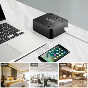 Power Strip with USB, MIBOTE 6 AC Outlet with 4 Port USB Surge Protector Power Strip Charger 5ft Power Cord 1875W 100-240V for Travel, TV, Computer, Transformers, Power Bank