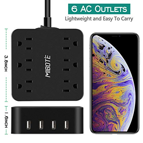 Power Strip with USB, MIBOTE 6 AC Outlet with 4 Port USB Surge Protector Power Strip Charger 5ft Power Cord 1875W 100-240V for Travel, TV, Computer, Transformers, Power Bank