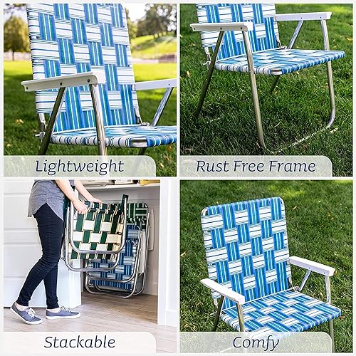 Lawn Chair USA - Outdoor Chairs for Camping, Sports and Beach. Chairs Made with Lightweight Aluminum Frames and UV-Resistant Webbing. (Classic, Charleston with Green Arms)