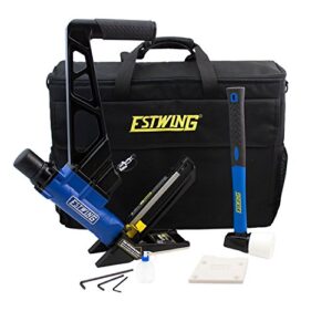 estwing efl50q pneumatic 2-in-1 15.5-gauge and 16-gauge 2" flooring nailer and stapler ergonomic and lightweight nail gun for hardwood flooring with interchangeable base plates, no-mar feet and mallet