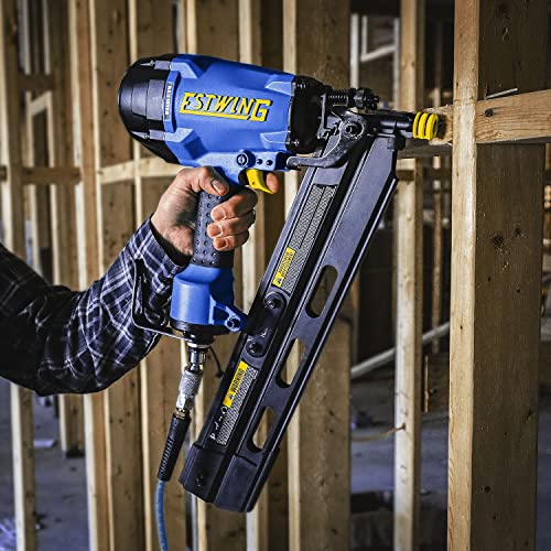 Estwing EFR2190 Pneumatic 21 Degree 3-1/2" Framing Nailer with Adjustable Metal Belt Hook, 1/4" NPT Industrial Swivel Fitting, and Bag