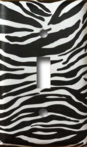 black white zebra animal print safari decor decorative single toggle light switch wall plate