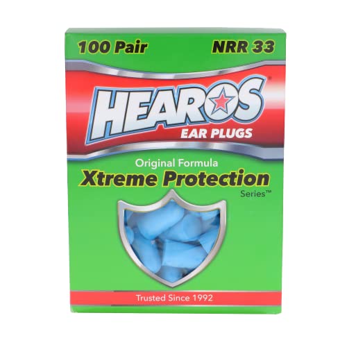 HEAROS Xtreme Foam Earplugs, 33dB NRR Ear Plugs, 100 Pairs, Foam Ear Plugs Noise Reduction & Hearing Protection