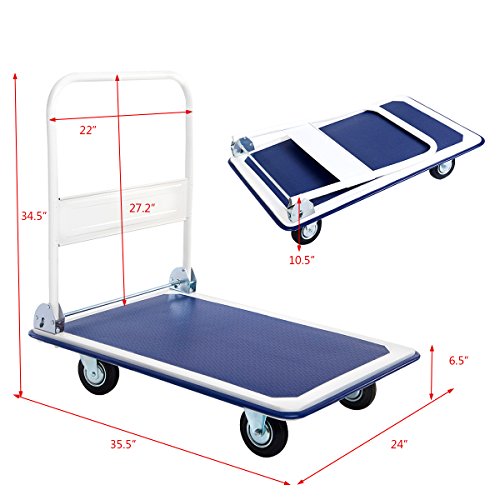 Giantex 5 660lbs Platform Cart Dolly Folding Foldable Moving Warehouse Push Hand Truck, Blue, 35.5inch x 24inch (Baseboard)