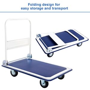 Giantex 5 660lbs Platform Cart Dolly Folding Foldable Moving Warehouse Push Hand Truck, Blue, 35.5inch x 24inch (Baseboard)