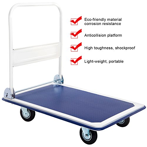 Giantex 5 660lbs Platform Cart Dolly Folding Foldable Moving Warehouse Push Hand Truck, Blue, 35.5inch x 24inch (Baseboard)