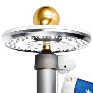 deneve silver solar flagpole light with 20 leds for 15-25 feet in-ground flag poles, light from dusk to dawn for 12+ hours - 100% bright, powerful, and stable coverage silver flag light