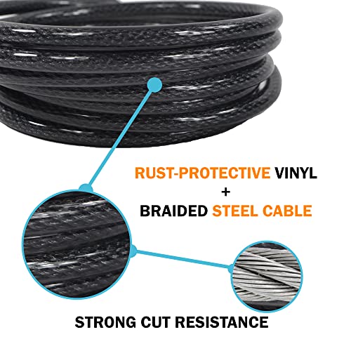 Lumintrail 12mm (1/2 inch) Heavy-Duty Security Cable, Vinyl Coated Braided Steel with Sealed Looped Ends (4', 7', 10', 15' or 30') (7-FT)