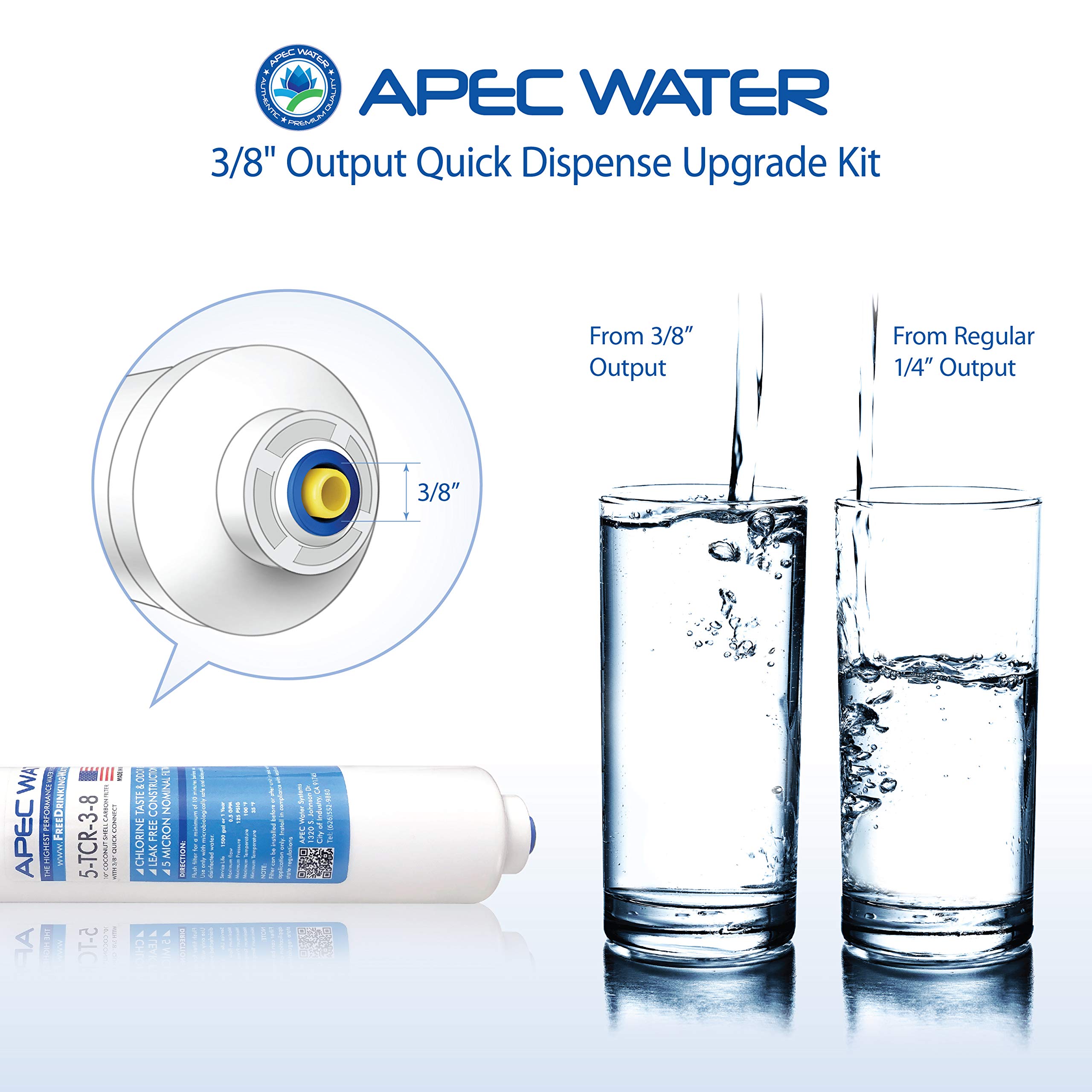 APEC 3/8" Output Quick Dispense Upgrade Kit for Under-sink Reverse Osmosis Water Filter System, White