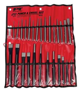 performance tool w7540 28-piece punch and chisel set - strong 6150 chrome vanadium steel, heat treated and tempered, with storage tray included