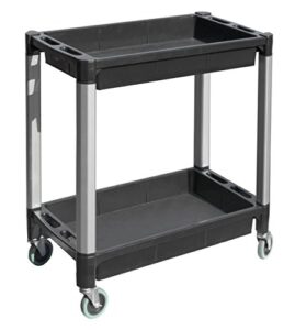 maxworks 80384 black and gray two-tray service/utility cart with aluminum legs and 4" diameter swivel castors