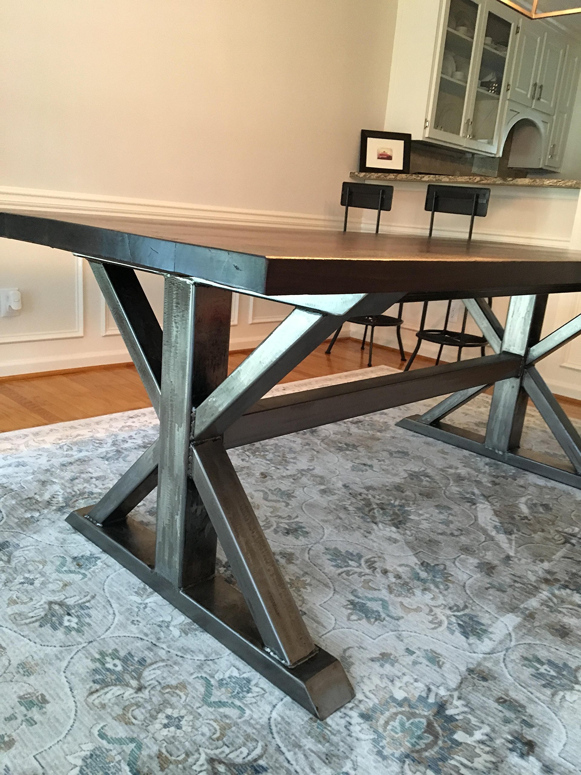 Walnut and Metal Trestle Table