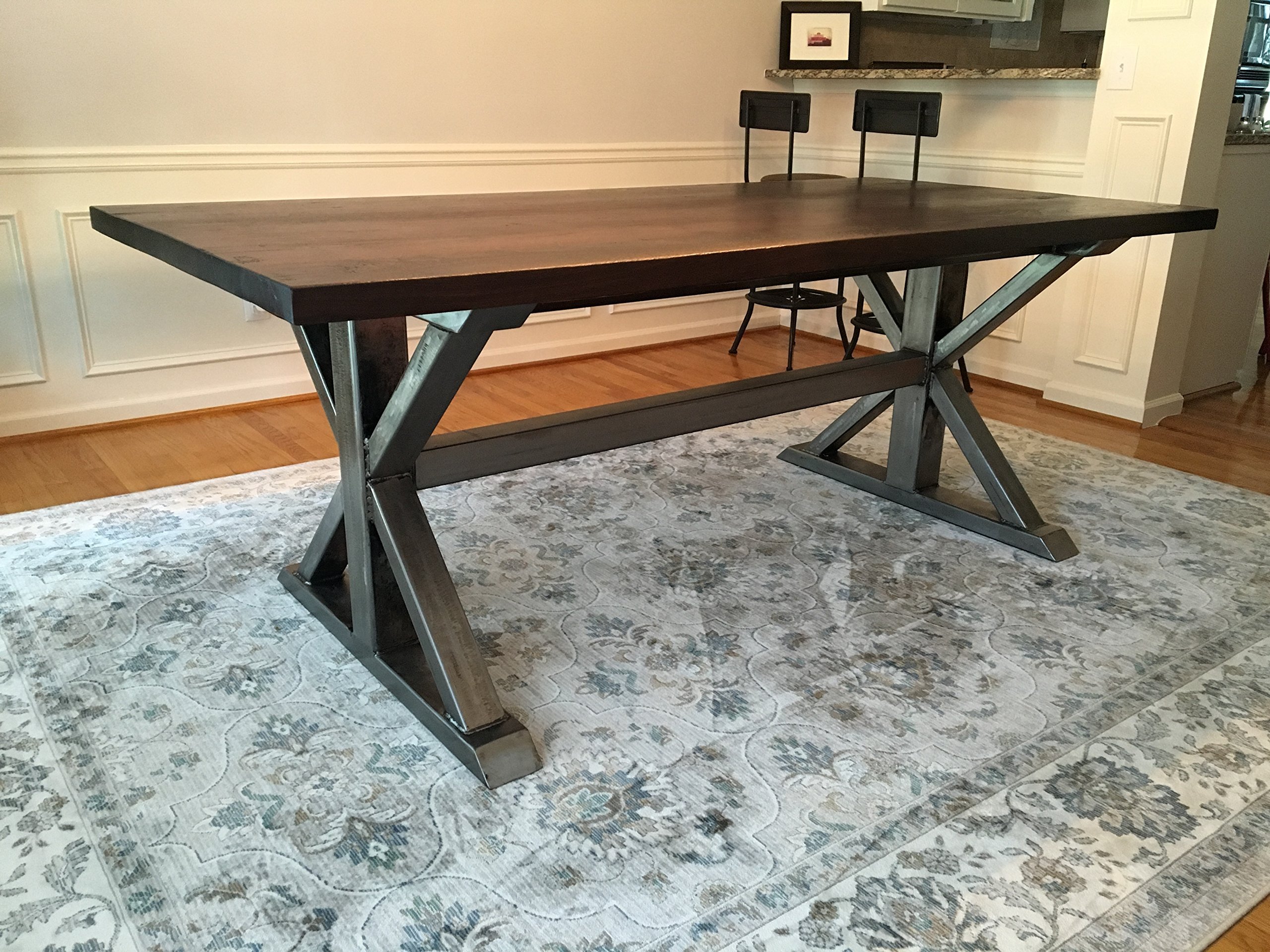 Walnut and Metal Trestle Table