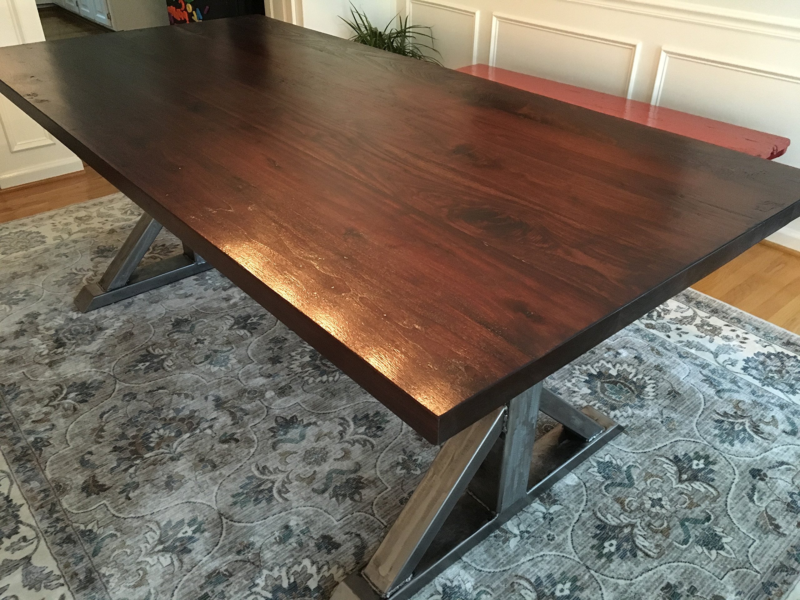 Walnut and Metal Trestle Table