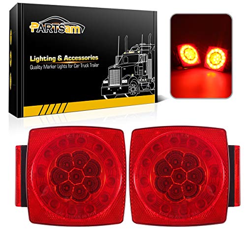 Partsam 12V LED Trailer Light Kit, Halo Glow Submersible Square Tail Lights Kit Left Right Turn Stop Signal for Under 80 Inch Boat Trailer RV Camper Marine Snowmobile (Led Boat Trailer Light kit)