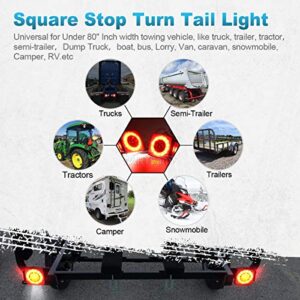 Partsam 12V LED Trailer Light Kit, Halo Glow Submersible Square Tail Lights Kit Left Right Turn Stop Signal for Under 80 Inch Boat Trailer RV Camper Marine Snowmobile (Led Boat Trailer Light kit)