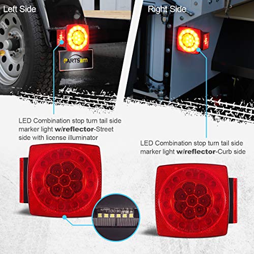 Partsam 12V LED Trailer Light Kit, Halo Glow Submersible Square Tail Lights Kit Left Right Turn Stop Signal for Under 80 Inch Boat Trailer RV Camper Marine Snowmobile (Led Boat Trailer Light kit)