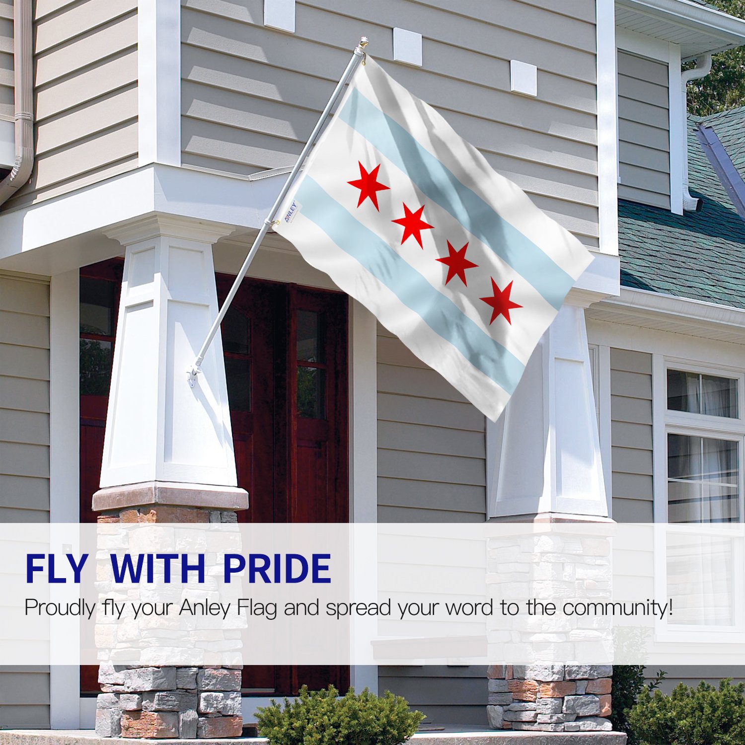 ANLEY Fly Breeze 3x5 Foot City of Chicago Flag - Vivid Color and Fade proof - Canvas Header and Double Stitched - Chicago IL Flags Polyester with Brass Grommets 3 X 5 Ft