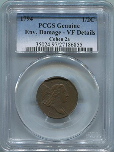 1794 P Liberty Cap Half Cent VF Details PCGS