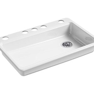 KOHLER K-8689-5U-0 Riverby Kitchen Sink, 33" x 22" x 5-7/8", White