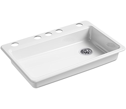 KOHLER K-8689-5U-0 Riverby Kitchen Sink, 33" x 22" x 5-7/8", White