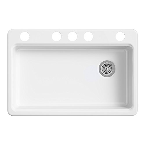 KOHLER K-8689-5U-0 Riverby Kitchen Sink, 33" x 22" x 5-7/8", White