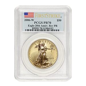 2006 w 1 oz american gold eagle reverse proof pr-70 first strike by mint state gold $50 pr70 pcgs