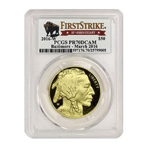 2016 w 1 oz american gold buffalo pr-70dcam by coinfolio $50 pcgs pr70dcam