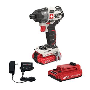 porter-cable 20v max impact driver kit, 1/4 inch, 2,700 rpm, battery and charger included (pcck647lb)