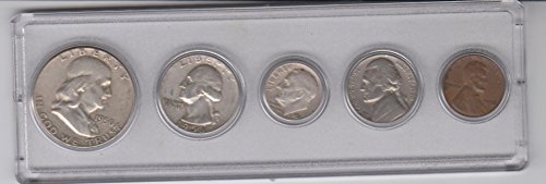 1956 Birth Year Coin Set (5) Coins Half Dollar, Quarter, Dime, Nickel, and Cent All dated 1956 and Displayed in Plastic Holder -Circulatd Fine