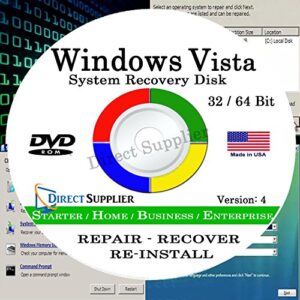 windows vista - 32 bit dvd sp1, supports all versions. starter, home basic, home premium, business, and enterprise edition. recover, repair, restore or re-install windows to factory fresh!
