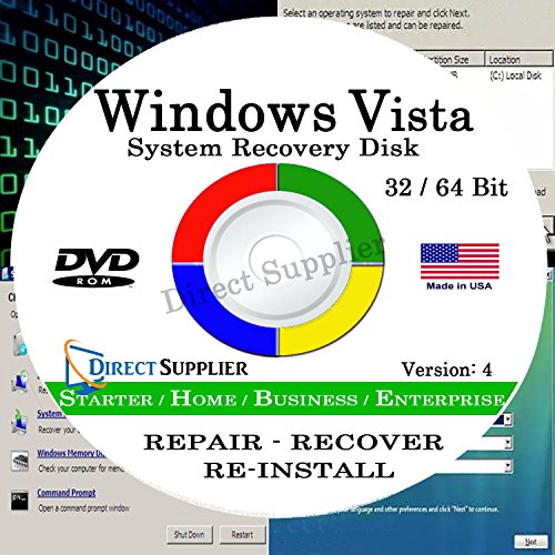 WINDOWS VISTA - 32 Bit DVD SP1, Supports All Versions. Starter, Home Basic, Home Premium, Business, and Enterprise edition. Recover, Repair, Restore or Re-install Windows to Factory Fresh!