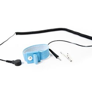 Bertech ESD Anti-Static Fabric Adjustable Wrist Strap with 12' Cord, 1 Megohm Resistor, 4 mm Snap, Blue