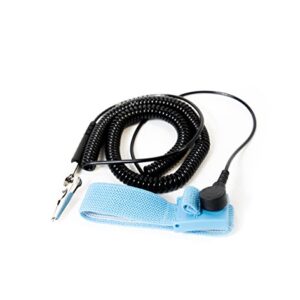 Bertech ESD Anti-Static Fabric Adjustable Wrist Strap with 12' Cord, 1 Megohm Resistor, 4 mm Snap, Blue