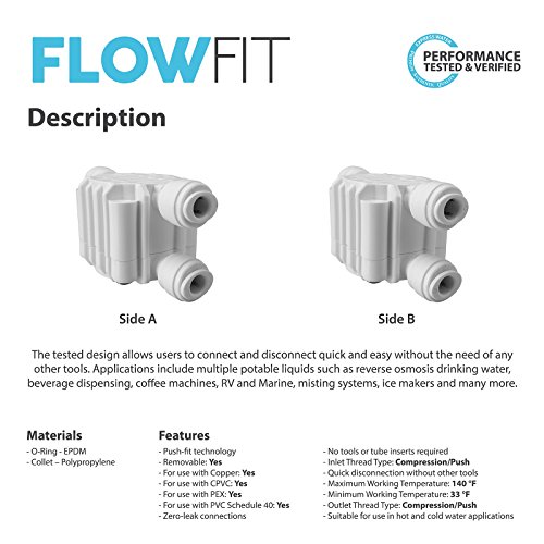 Express Water Automatic Shut Off Valve Quick Connect 1/4" Inch Fittings for Water Filters/Reverse Osmosis RO Systems