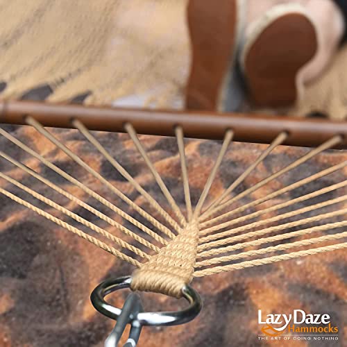 Lazy Daze 10 FT Double 2 Person Caribbean Rope Hammock, Hand Woven Polyester Hammock with Spreader Bars, Extra Large Outside Outdoor Backyard Patio Poolside Hammock, 450 LBS Capacity, Tan