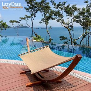 Lazy Daze 10 FT Double 2 Person Caribbean Rope Hammock, Hand Woven Polyester Hammock with Spreader Bars, Extra Large Outside Outdoor Backyard Patio Poolside Hammock, 450 LBS Capacity, Tan