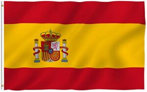 anley fly breeze 3x5 foot spain flag - vivid color and fade proof - canvas header and double stitched - spainish national flags polyester with brass grommets 3 x 5 ft
