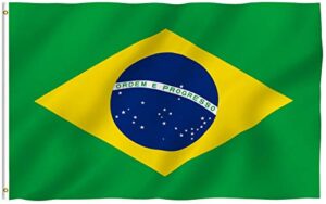 anley fly breeze 3x5 foot brazil flag - vivid color and fade proof - canvas header and double stitched - brazilian national flags polyester with brass grommets 3 x 5 ft