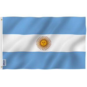 anley fly breeze 3x5 foot argentina flag - vivid color and fade proof - canvas header and double stitched - argentinian national flags polyester with brass grommets 3 x 5 ft