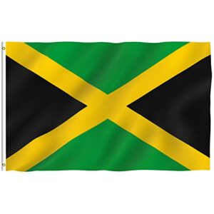 anley fly breeze 3x5 foot jamaica flag - vivid color and fade proof - canvas header and double stitched - jamaican national flags polyester with brass grommets 3 x 5 ft