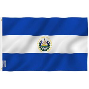 anley fly breeze 3x5 foot el salvador flag - vivid color and fade proof - canvas header and double stitched - salvadoran national flags polyester with brass grommets 3 x 5 ft