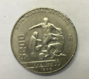 mexico 1986 $200 pesos world soccer cup commemorative coin