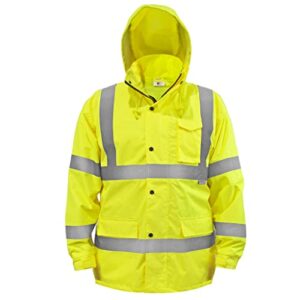 jorestech safety rain jacket waterproof reflective high visibility with interior mesh yellow/lime ansi class 3 level 2 type r jk-03 (2xl)