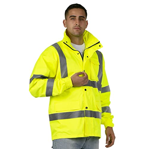 JORESTECH Safety Rain Jacket Waterproof Reflective High Visibility with Interior Mesh Yellow/Lime ANSI Class 3 Level 2 Type R JK-03 (2XL)