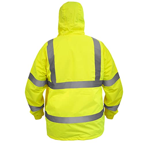 JORESTECH Safety Rain Jacket Waterproof Reflective High Visibility with Interior Mesh Yellow/Lime ANSI Class 3 Level 2 Type R JK-03 (2XL)