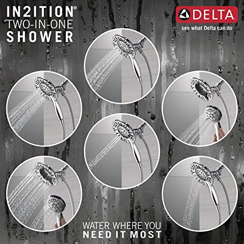 Delta Faucet Linden 17 Series Dual-Function Tub and Shower Trim Kit, Shower Faucet with 4-Spray In2ition 2-in-1 Dual Hand Held Shower Head with Hose, Chrome T17493-I (Valve Not Included)