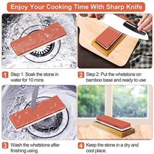 Sharpening Stone Whetstone Knife Sharpener Stone, Chefic 3000/8000 Grit Knife Sharpening Kit Wet Stone with Flattening Stone, Angle Guide, Non Slip Bamboo Base for kitchen, pocket knife sharpener