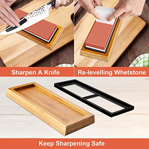 Sharpening Stone Whetstone Knife Sharpener Stone, Chefic 3000/8000 Grit Knife Sharpening Kit Wet Stone with Flattening Stone, Angle Guide, Non Slip Bamboo Base for kitchen, pocket knife sharpener