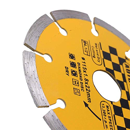 AUTOTOOLHOME 4 1/2-inch Diamond Saw Blade Angle Grinder Cutting Wheel Dry or Wet Grinding Disc Masonry Brick Concrete Ceramic Tile Cut Off Wheels